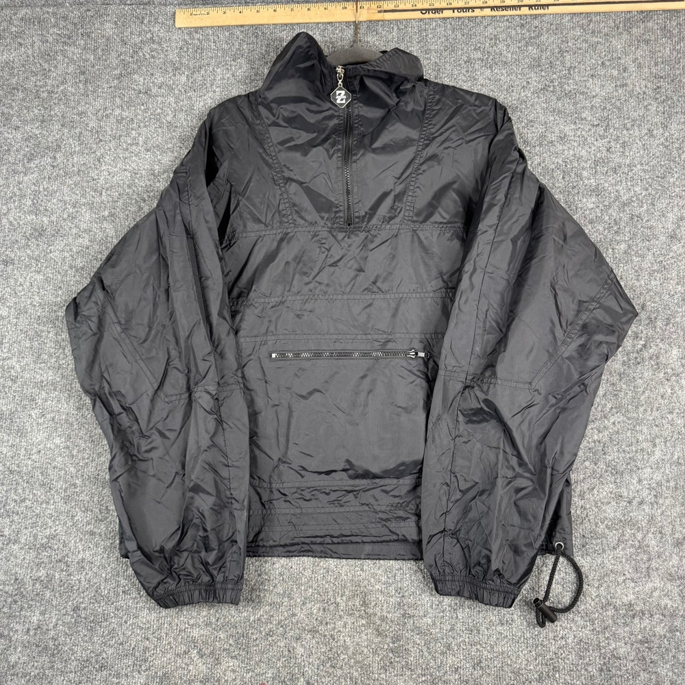Z-Brand Windbreaker Mens Size M Black Anorak Half Zip Kangaroo Pocket Light
